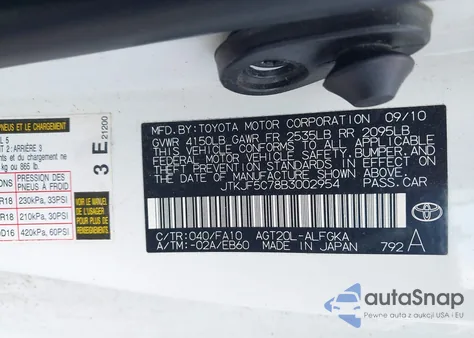 2011 Scion Tc from USA, damaged, VIN JTKJF5C78B3002954